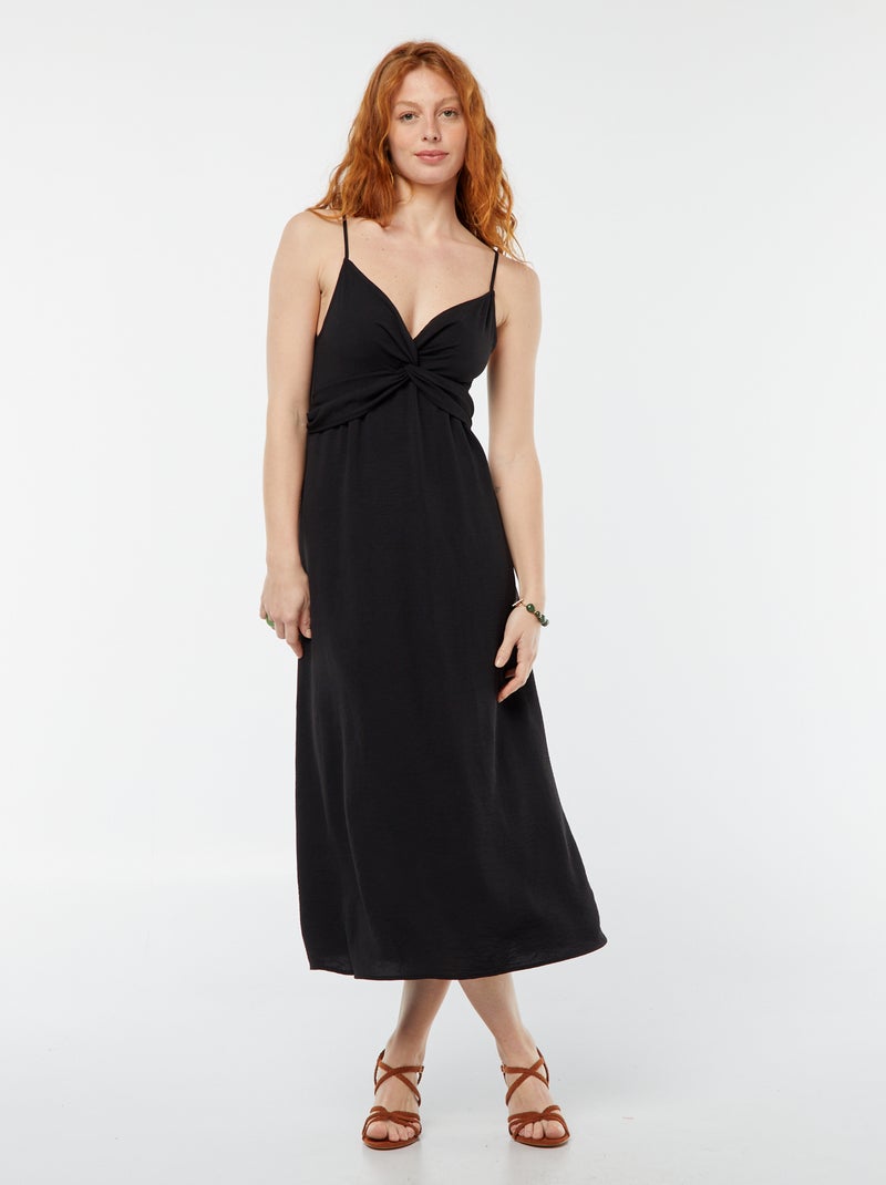 Vestido largo con efecto anudado y drapeado delantero negro - Kiabi