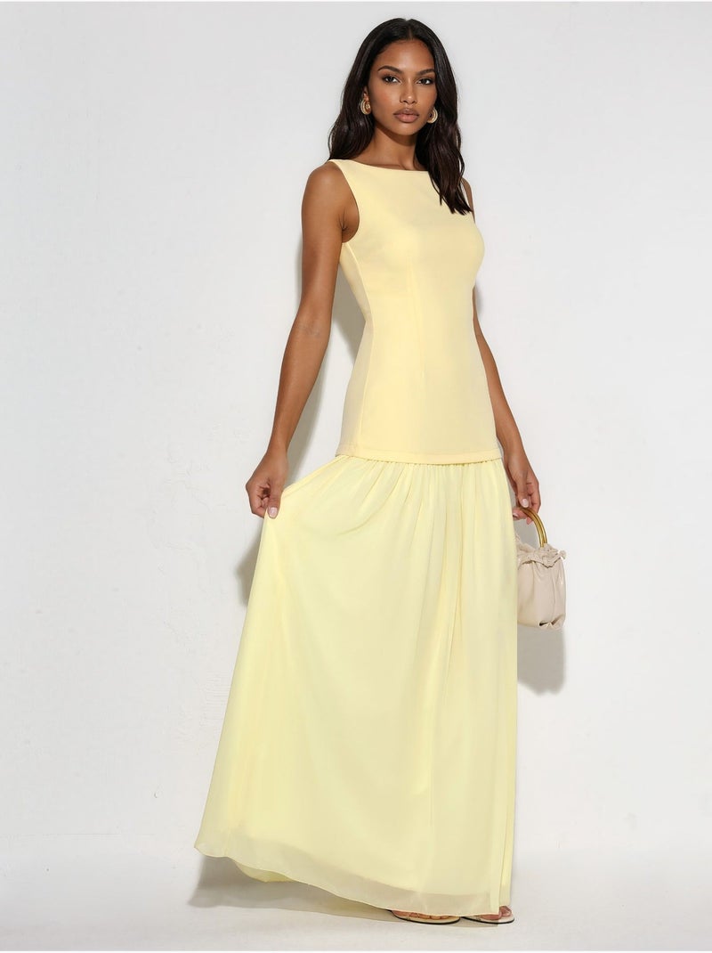 Vestido largo con escote barco y cierre de cremallera. Amarillo limón - Kiabi