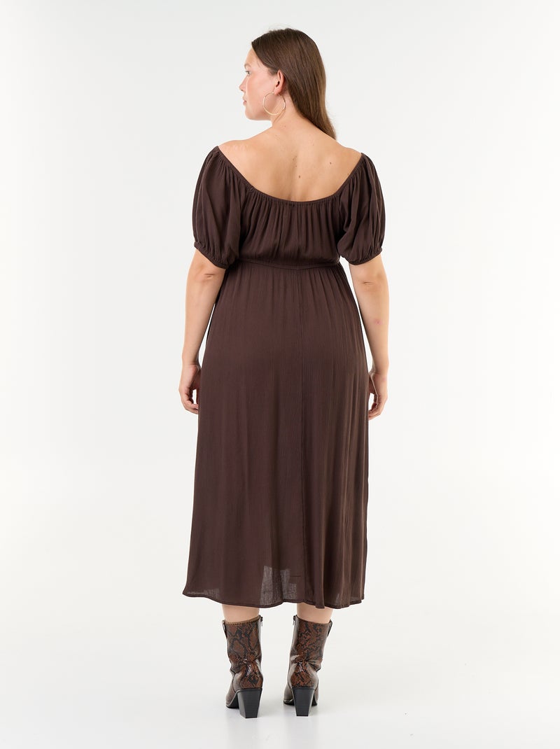 Vestido largo con escote bardot Marron - Kiabi