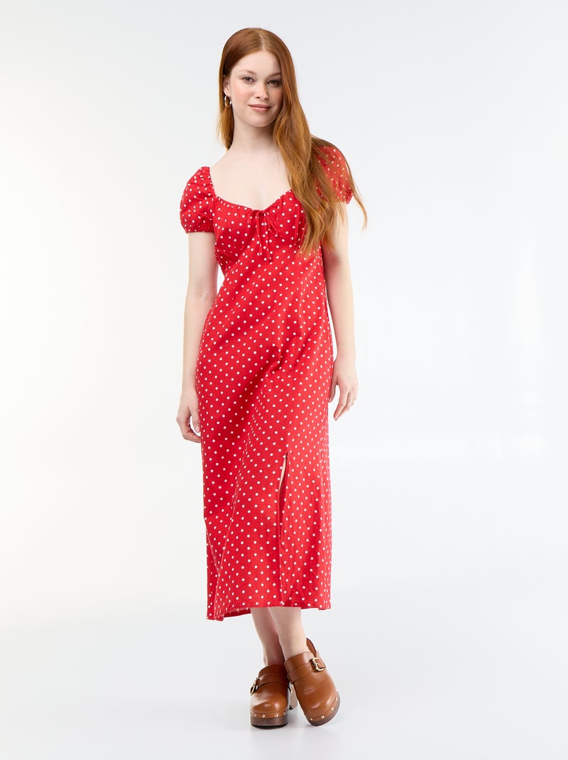 Vestido largo con escote bardot Rojo - Kiabi