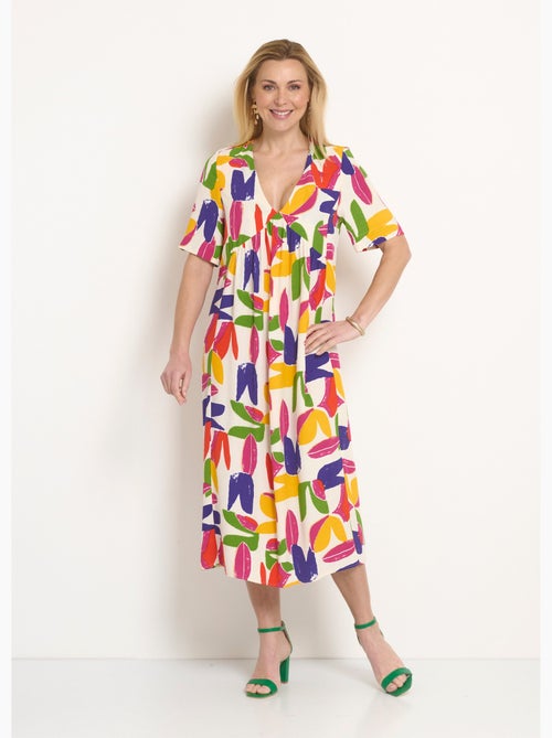 Vestido largo con escote en pico y estampado abstracto - Afibel - Kiabi Vestido largo con escote en pico y estampado abstracto - Afibel - Kiabi