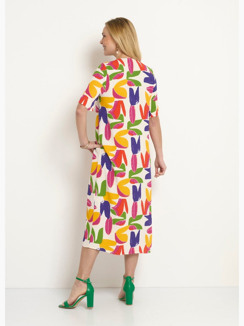 Vestido largo con escote en pico y estampado abstracto - Afibel Multicolor - Kiabi