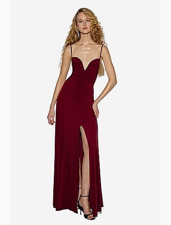 Vestido largo con escote en v y abertura hiccup