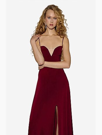 Vestido largo con escote en v y abertura hiccup