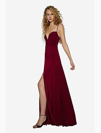 Vestido largo con escote en v y abertura hiccup