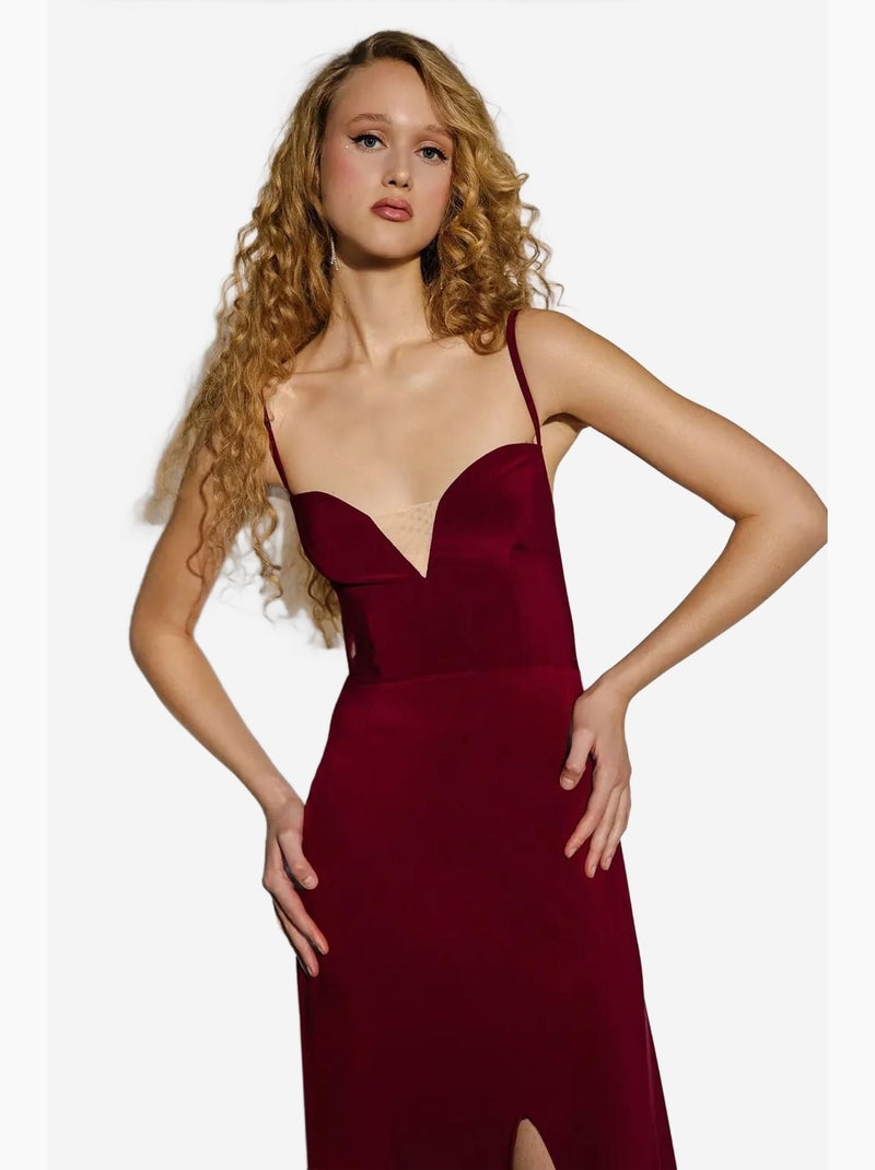 Vestido largo con escote en v y abertura hiccup Rojo - Kiabi