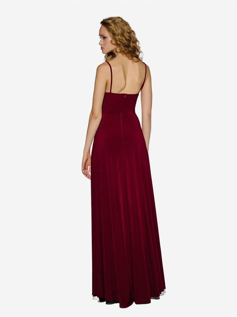 Vestido largo con escote en V y abertura Rojo - Kiabi