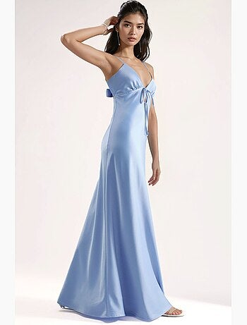 Vestido largo con escote en v y corte en a con mangas colgantes hiccup