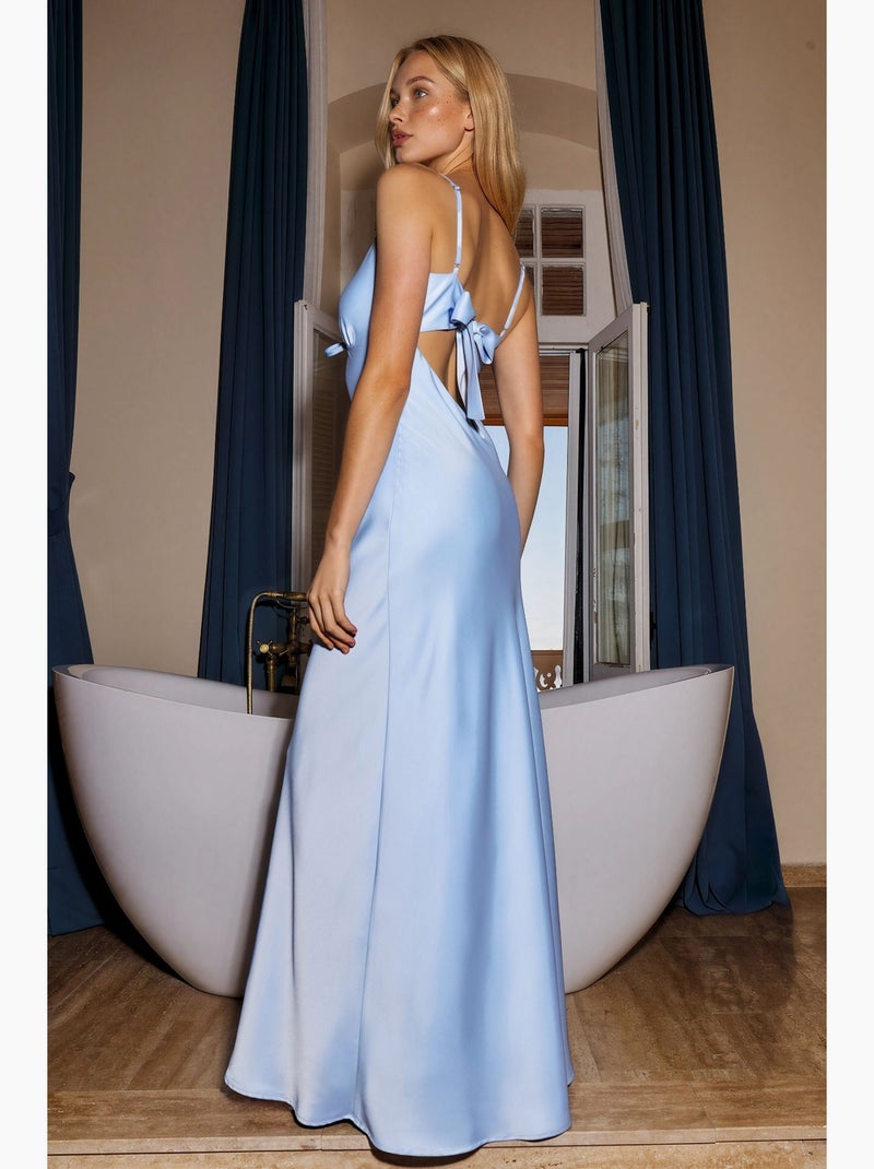 Vestido largo con escote en v y corte en a con mangas colgantes hiccup Azul cielo - Kiabi