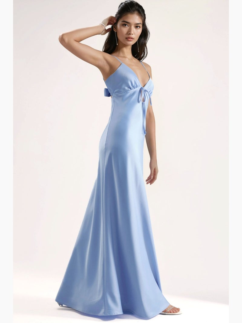 Vestido largo con escote en v y corte en a con mangas colgantes hiccup Azul cielo - Kiabi