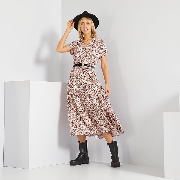 Vestido largo con estampado de flores Mujer talla 34 a 48 - ROJO - Kiabi -  35,00€