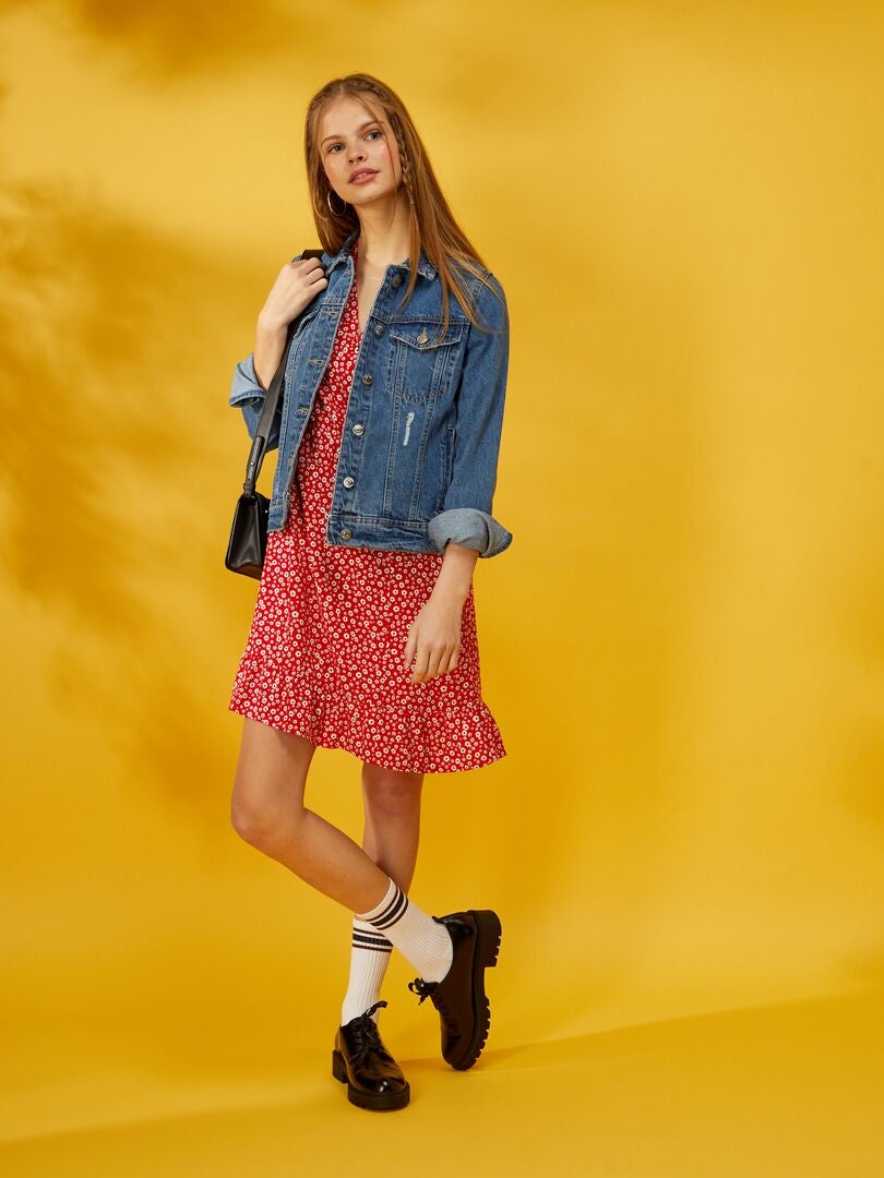 Vestido largo con estampado de flores ROJO - Kiabi