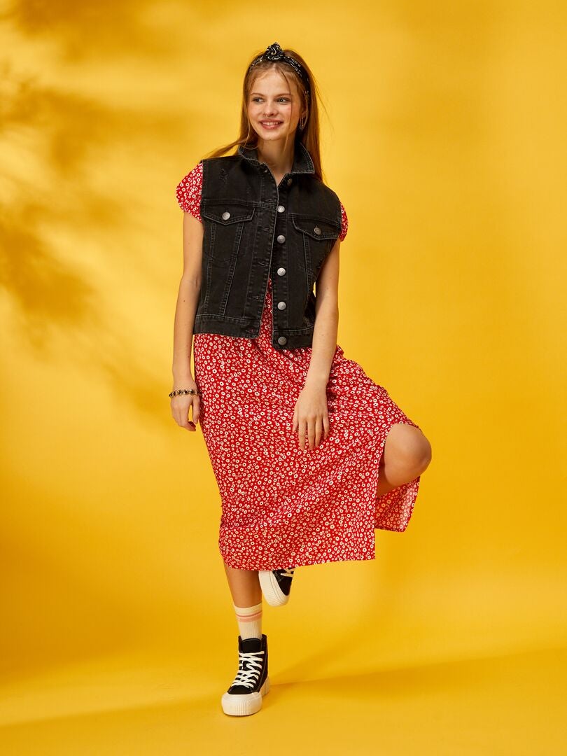 Vestido largo con estampado de flores ROJO - Kiabi