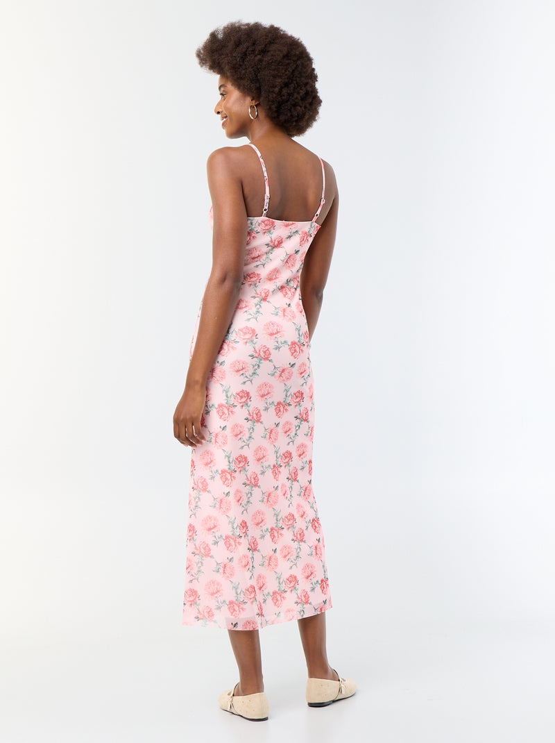 Vestido largo con estampado de flores Rosa - Kiabi