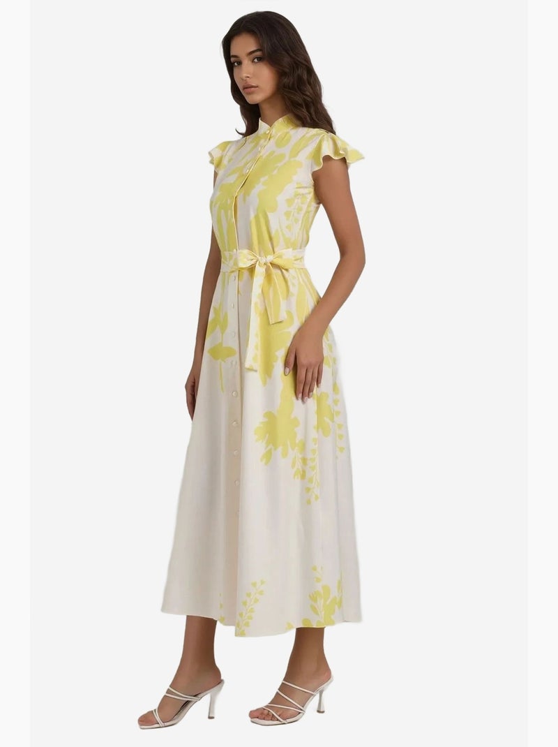 Vestido largo con estampado floral hiccup Amarillo limón - Kiabi