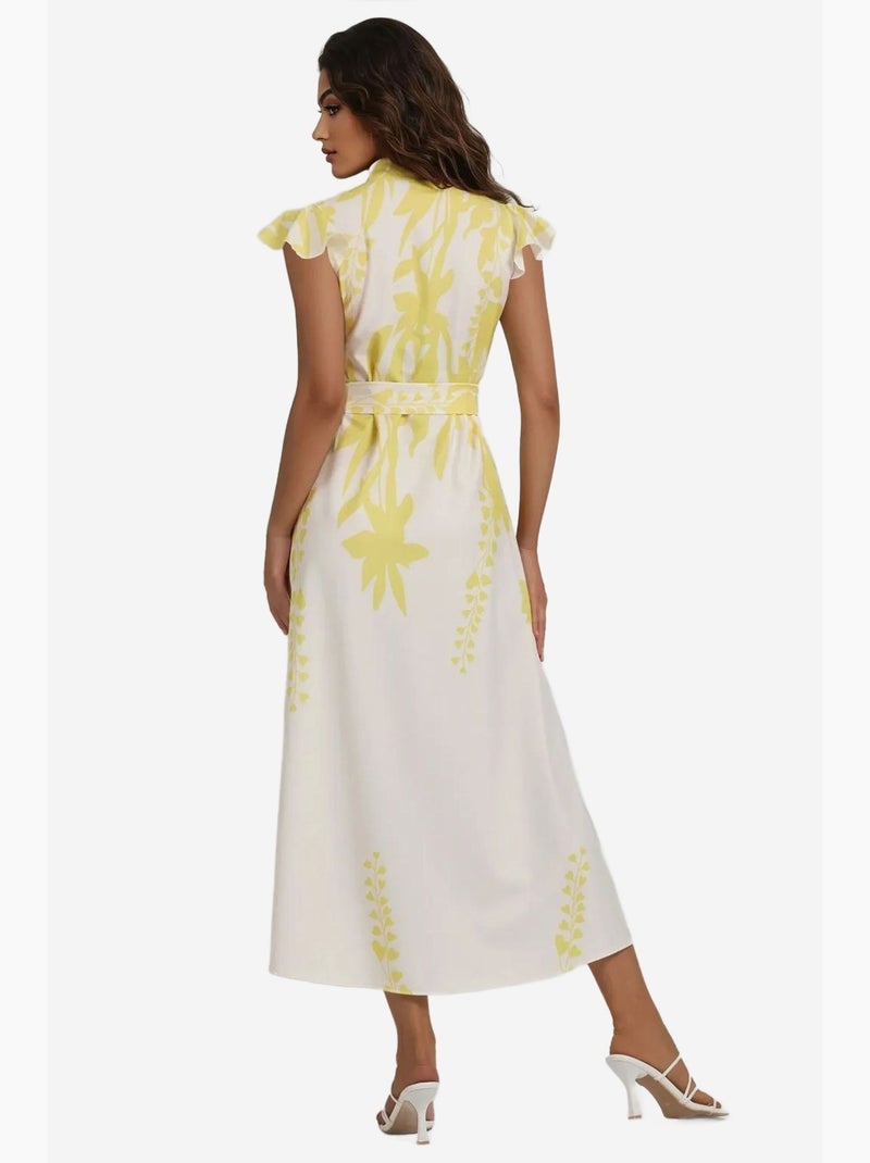 Vestido largo con estampado floral hiccup Amarillo limón - Kiabi