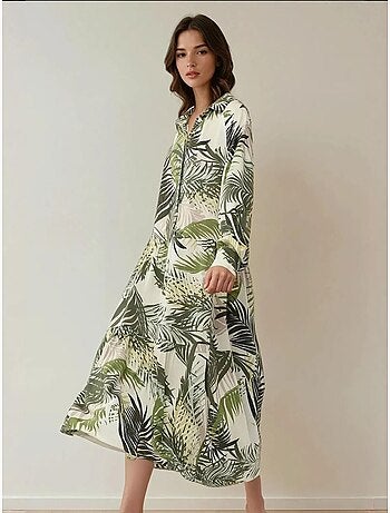 Vestido largo con estampado floral y cuello camisero hiccup