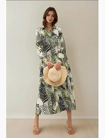 Vestido largo con estampado floral y cuello camisero hiccup