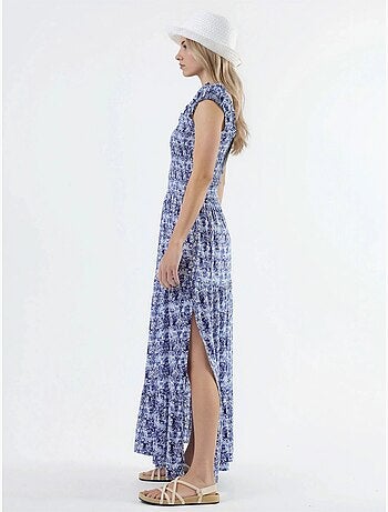 Vestido largo con estampado paisley y cuello cuadrado busem