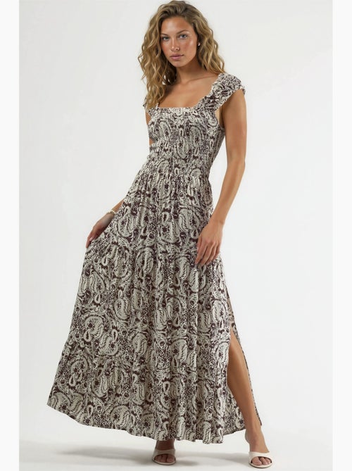 Vestido largo con estampado paisley y cuello cuadrado busem - Kiabi