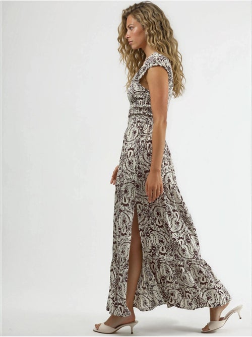 Vestido largo con estampado paisley y cuello cuadrado busem - Kiabi