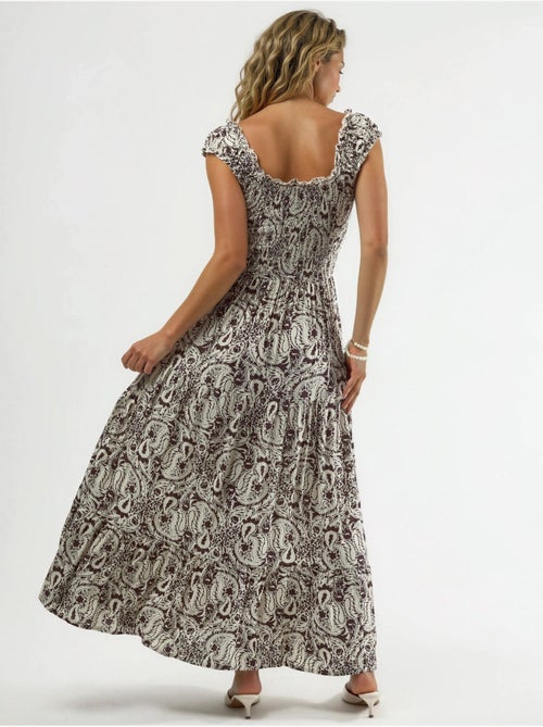 Vestido largo con estampado paisley y cuello cuadrado busem - Kiabi