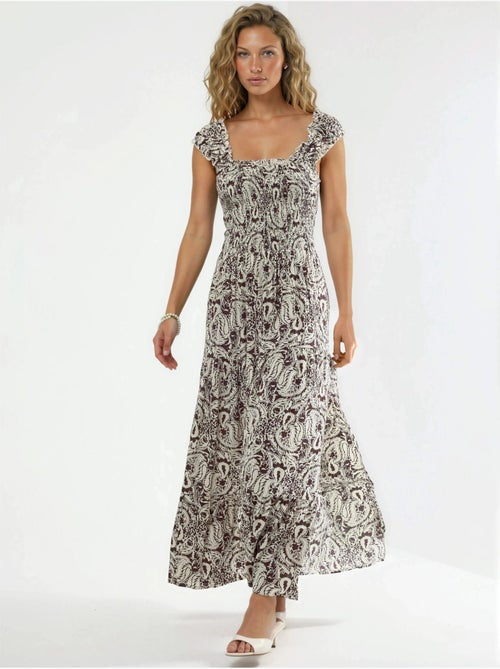 Vestido largo con estampado paisley y cuello cuadrado busem - Kiabi
