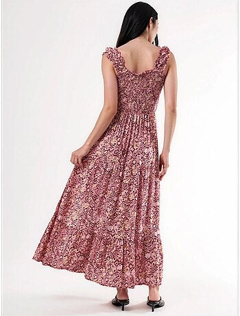 Vestido largo con estampado paisley y cuello cuadrado busem