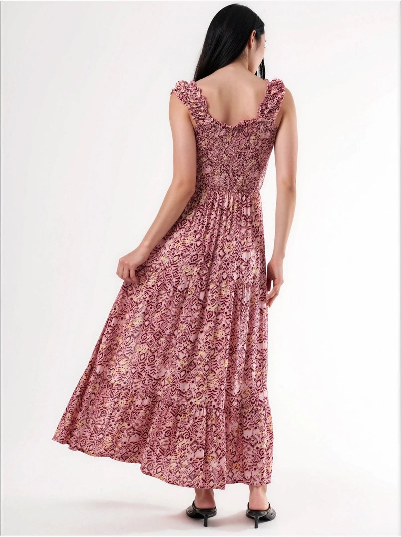 Vestido largo con estampado paisley y cuello cuadrado busem Rojo burdeos - Kiabi