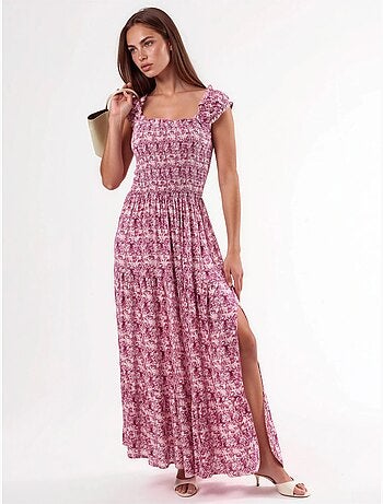Vestido largo con estampado paisley y cuello cuadrado busem