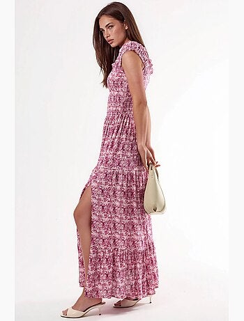 Vestido largo con estampado paisley y cuello cuadrado busem