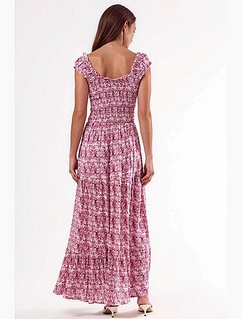 Vestido largo con estampado paisley y cuello cuadrado busem