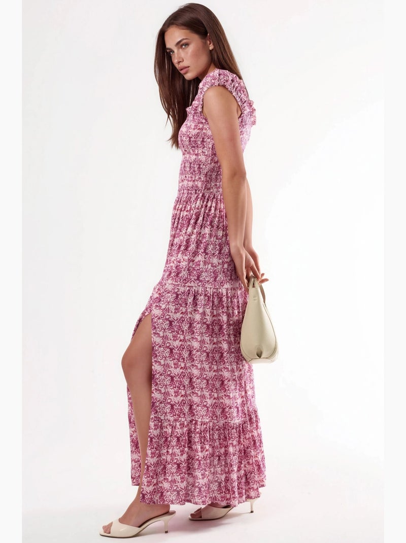 Vestido largo con estampado paisley y cuello cuadrado busem Rosa pálido - Kiabi