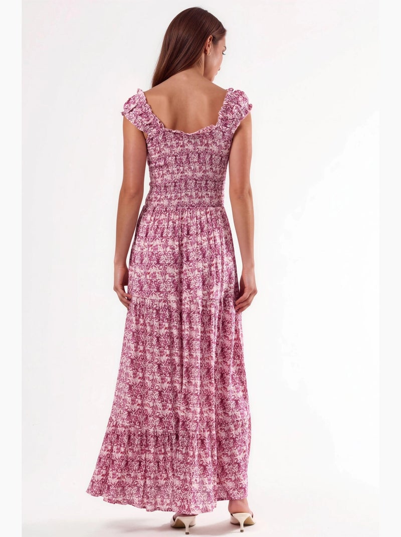 Vestido largo con estampado paisley y cuello cuadrado busem Rosa pálido - Kiabi