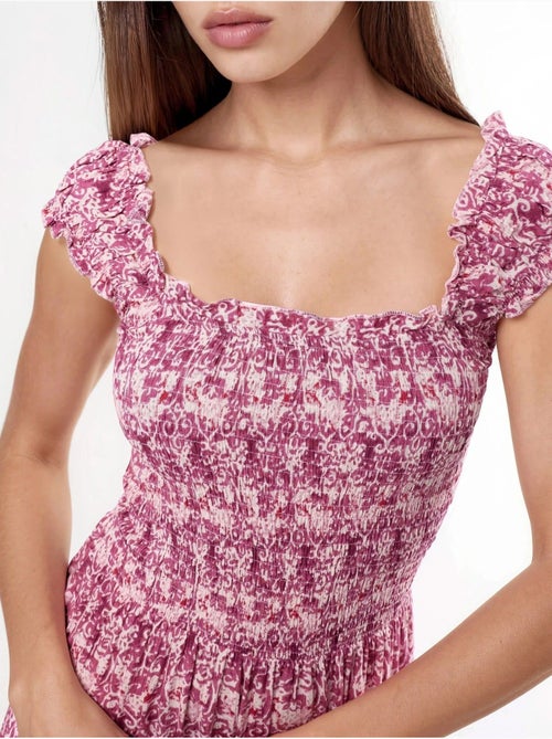 Vestido largo con estampado paisley y cuello cuadrado busem - Kiabi