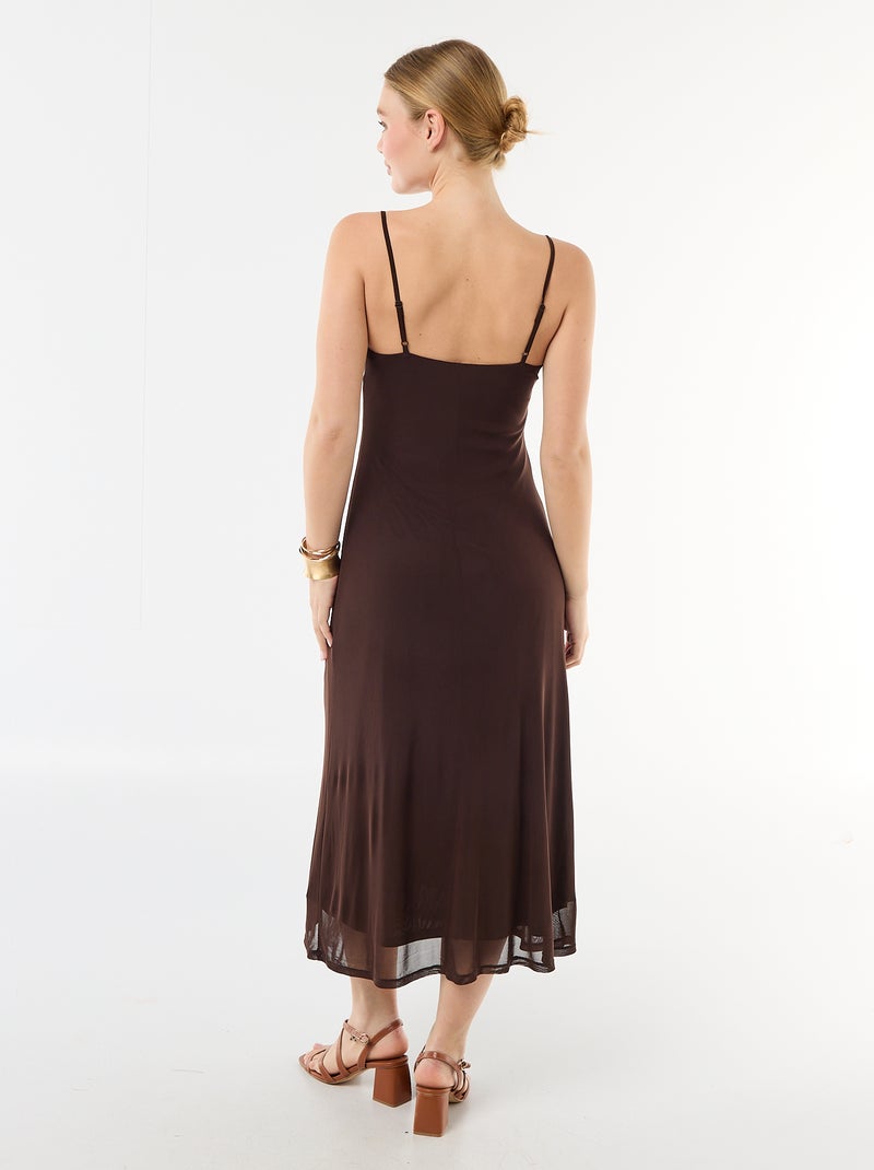 Vestido largo con estampado y tirantes finos Marron - Kiabi