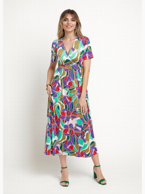 Vestido largo con mangas cortas, estampado floral. - Afibel - Kiabi