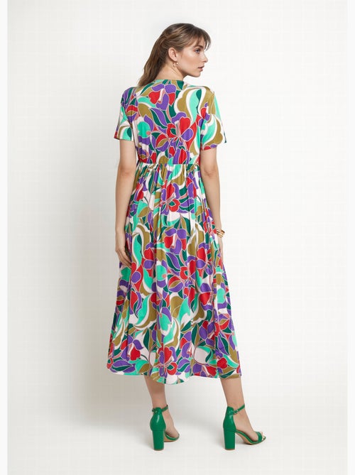 Vestido largo con mangas cortas, estampado floral. - Afibel - Kiabi