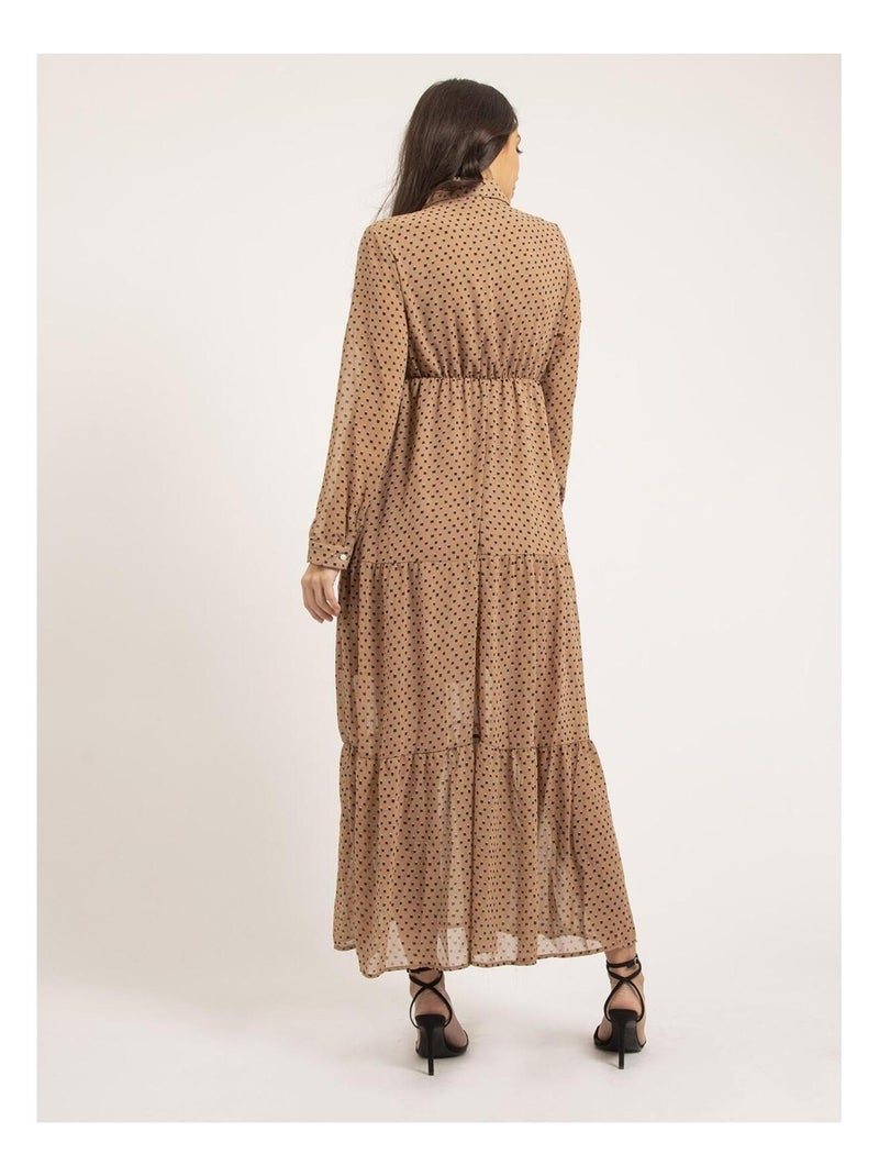 Vestido largo con motivos IDYANA Beige - Kiabi