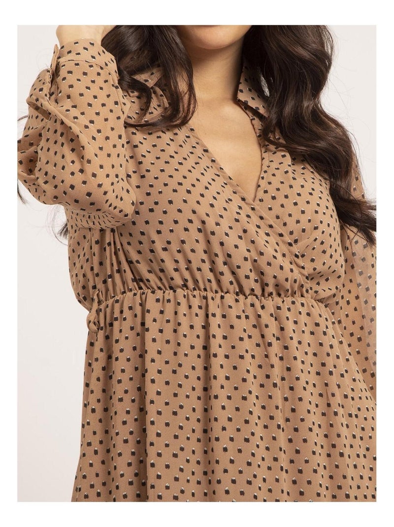 Vestido largo con motivos IDYANA Beige - Kiabi