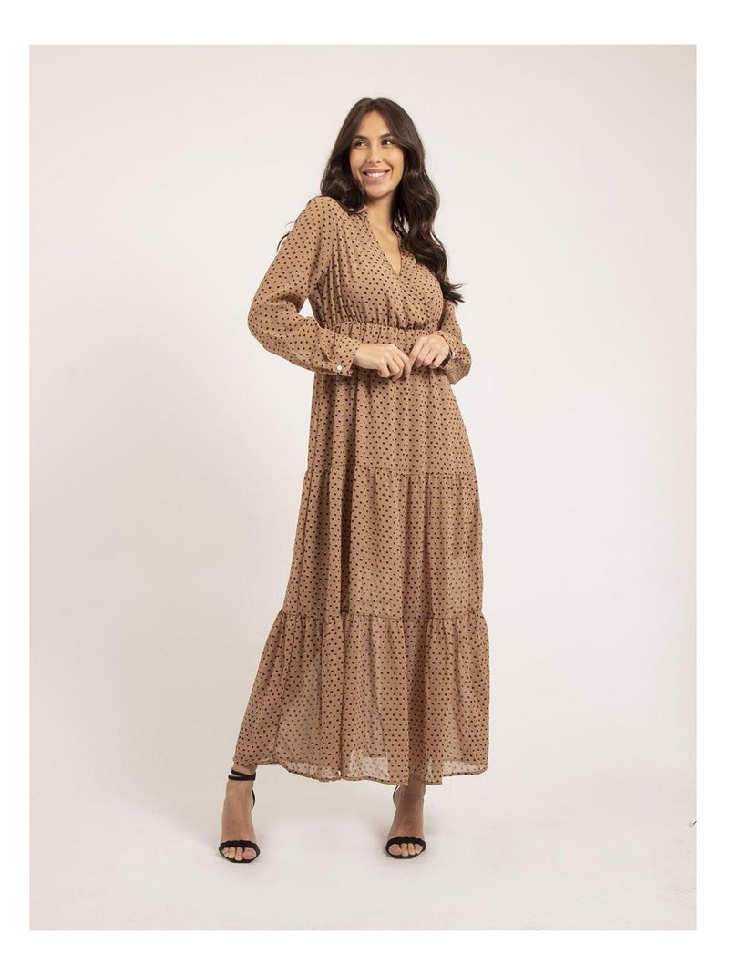 Vestido largo con motivos IDYANA Beige - Kiabi