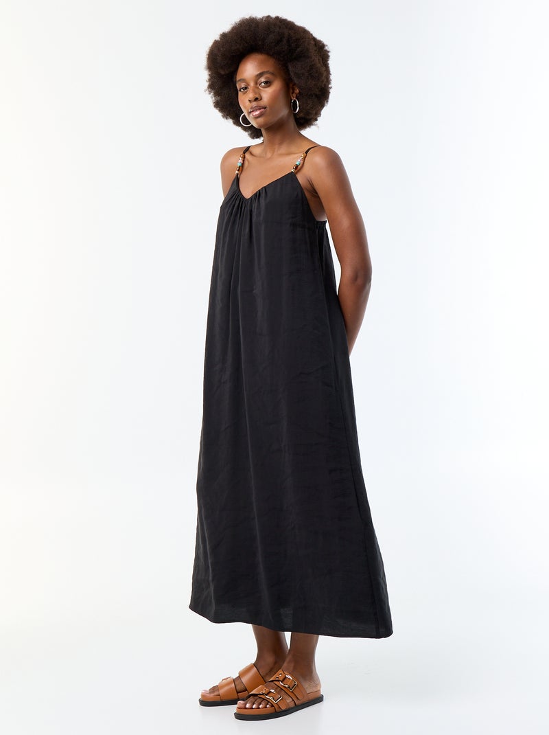 Vestido largo con tirantes finos de perlas Negro - Kiabi