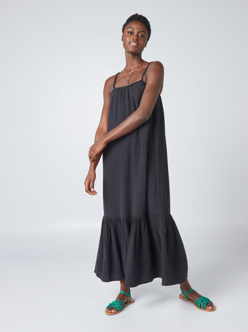 Vestido largo con tirantes trenzados negro - Kiabi