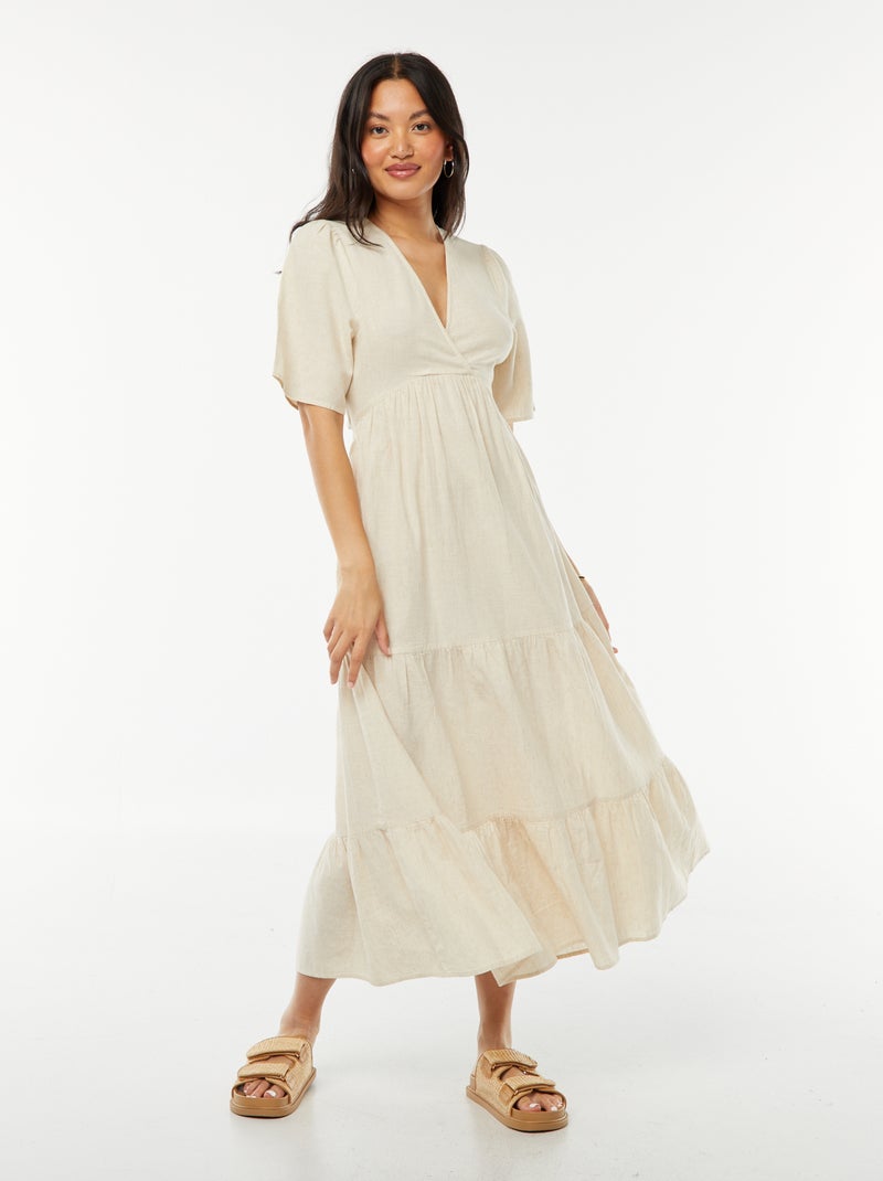 Vestido largo con volante en el bajo y espalda descubierta BEIGE - Kiabi
