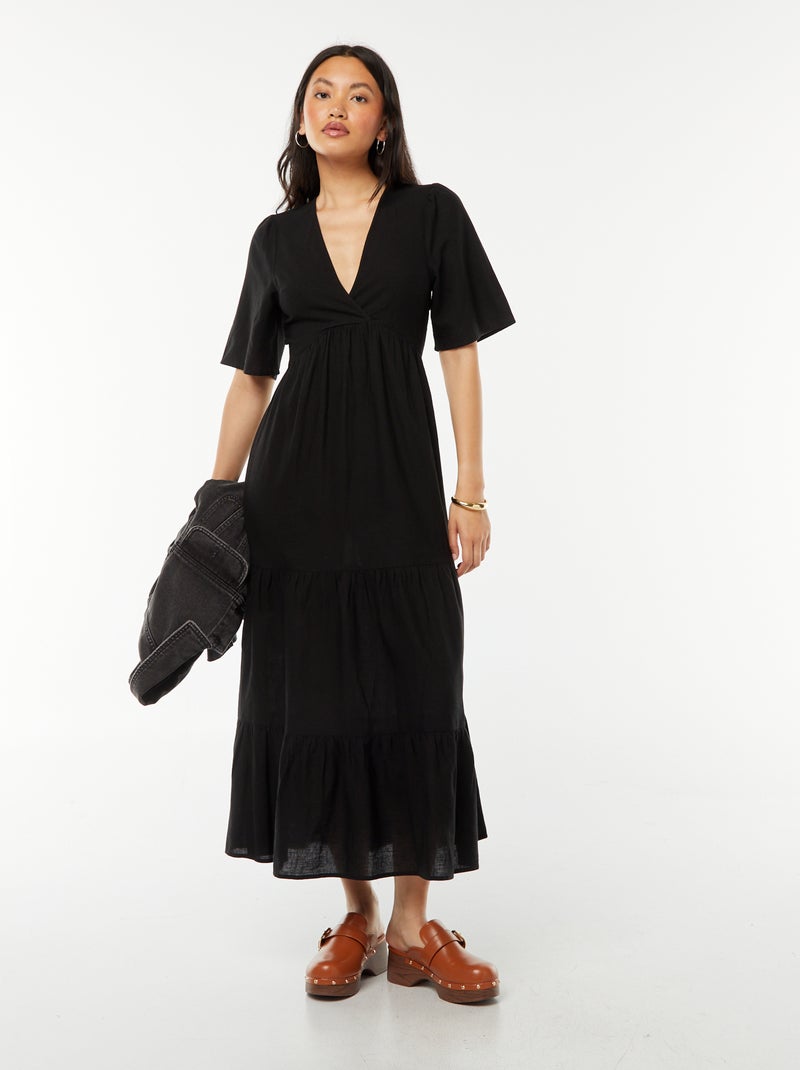 Vestido largo con volante en el bajo y espalda descubierta negro - Kiabi