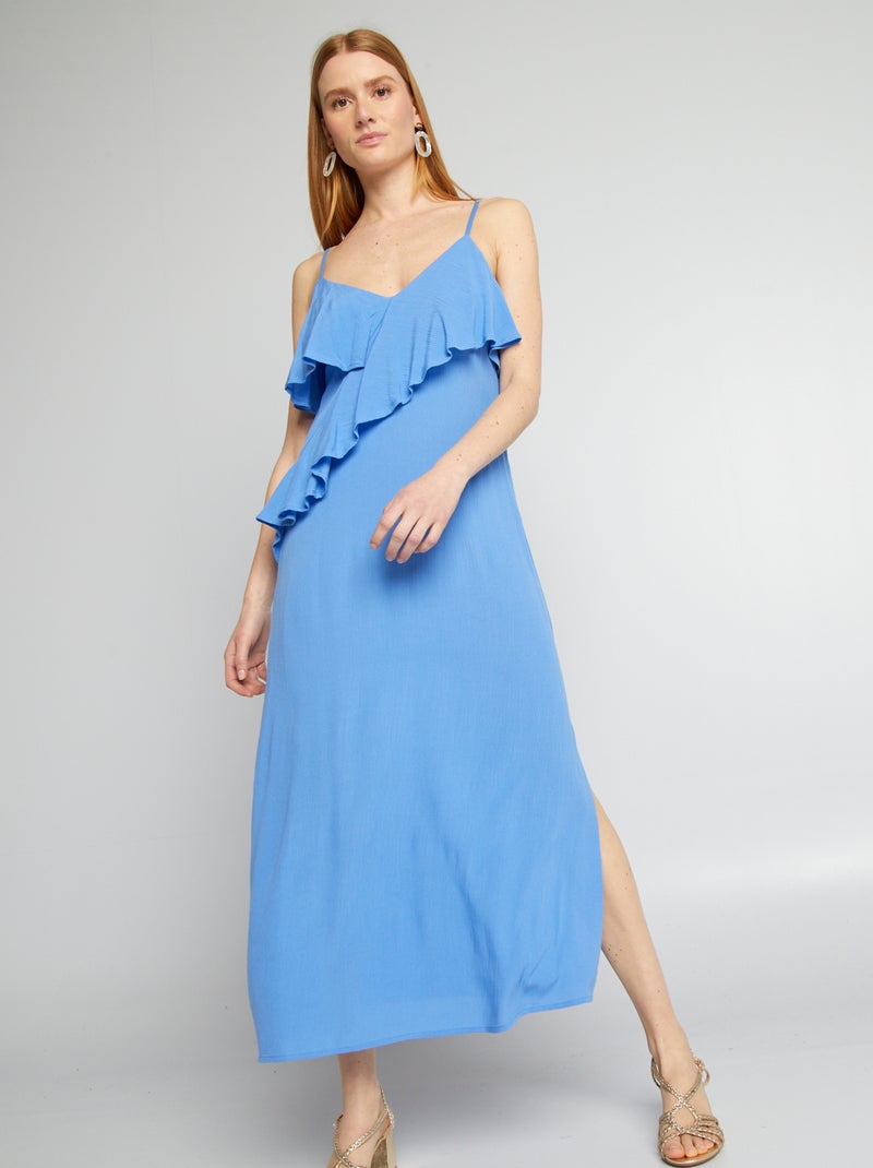 Vestido largo con volantes AZUL - Kiabi