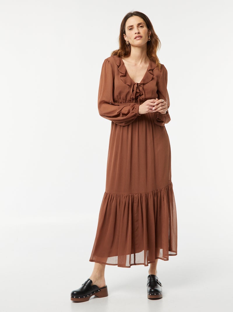 Vestido largo con volantes MARRON - Kiabi