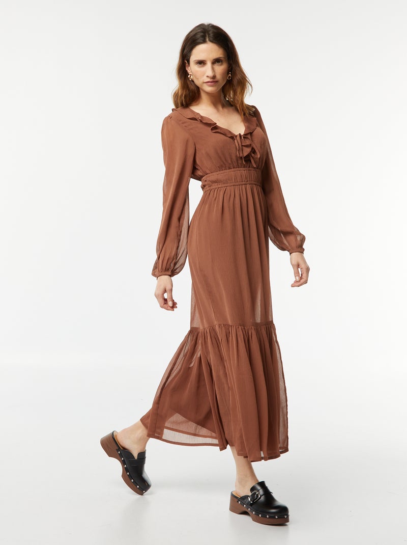 Vestido largo con volantes MARRON - Kiabi