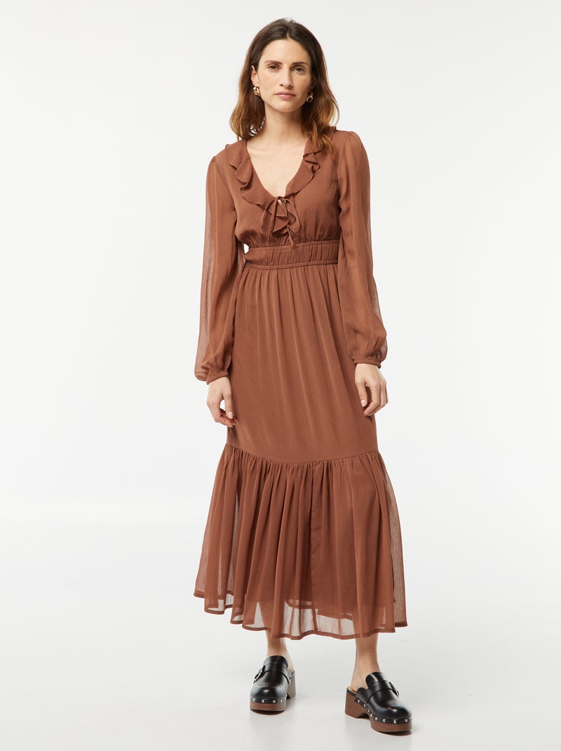 Vestido largo con volantes MARRON - Kiabi
