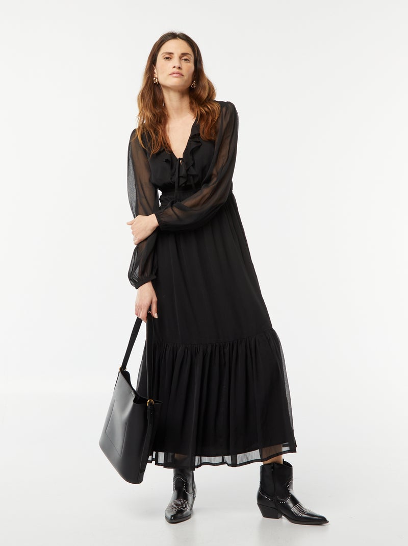 Vestido largo con volantes negro - Kiabi